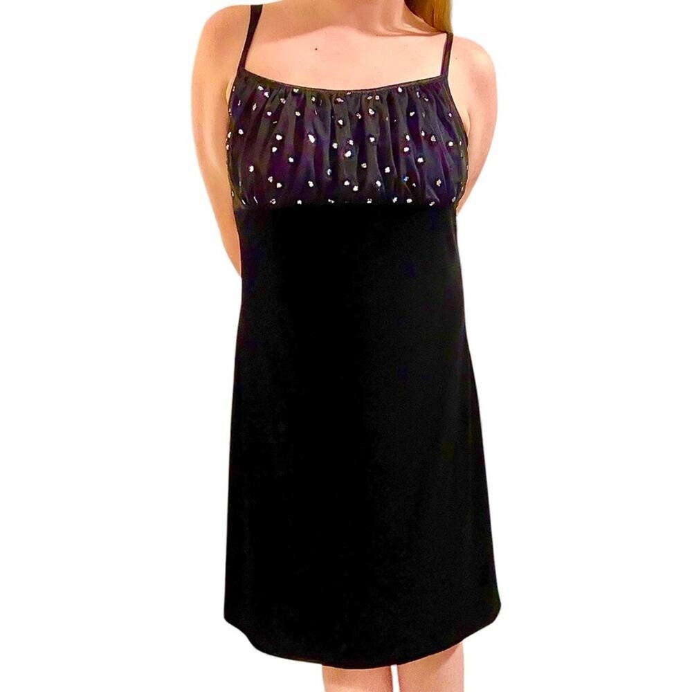 Y2K Candy Rocket Black Velvet Purple Sheer Beaded Party Dress L XL Stretch